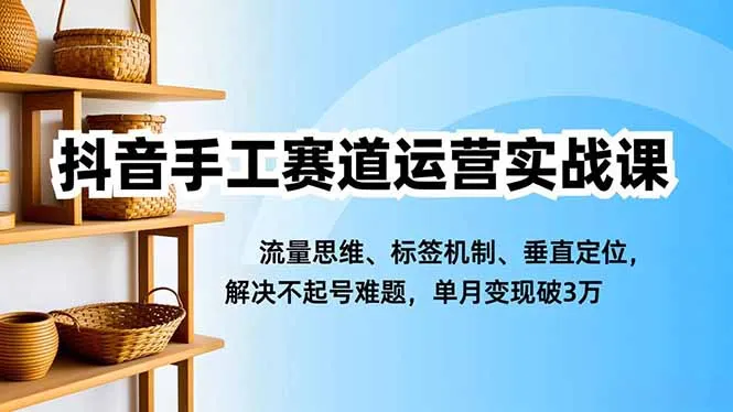 抖音手工赛道运营实战课，流量思维、标签机制、垂直定位，解决不起号难题，单月变现破3万-网亿资源平台