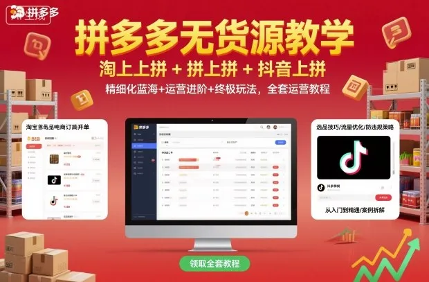 拼多多无货源教学，淘上拼+拼上拼+抖上拼，精细化蓝海+运营进阶+终极玩法，全套运营教程-网亿资源平台
