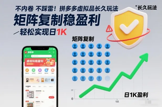 不内卷不踩雷！拼多多虚拟品长久玩法，矩阵复制稳盈利，轻松实现日1K【揭秘】-网亿资源平台