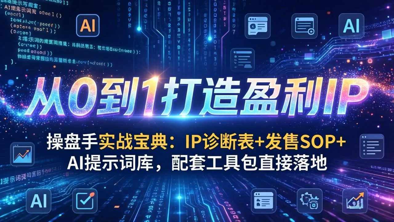 操盘手实战宝典：IP诊断表+发售SOP+AI提示词库，配套工具包直接落地，从0到1打造盈利IP-网亿资源平台