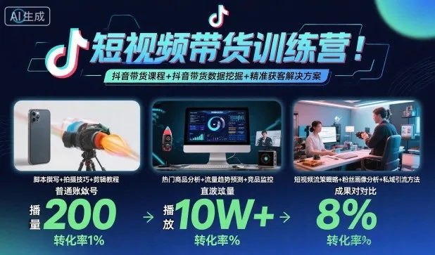 短视频带货训练营，抖音带货课程+抖音带货数据挖掘+精准获客解决方案-网亿资源平台