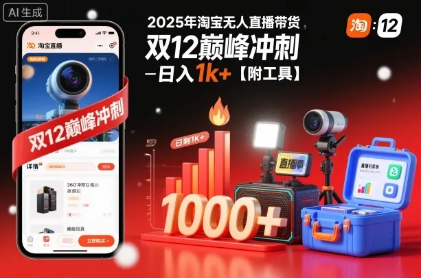 2025年淘宝无人直播带货，冲刺双12，日入1k+【附工具】【揭秘】-网亿资源平台