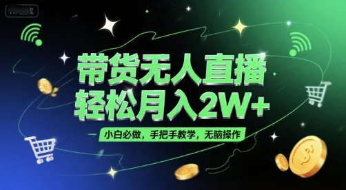 带货无人直播，轻松月入2W+，小白必做，手把手教学，无脑操作(附学习资料)-网亿资源平台
