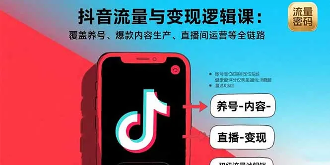 抖音流量与变现逻辑课：覆盖养号、爆款内容生产、直播间运营等全链路-网亿资源平台