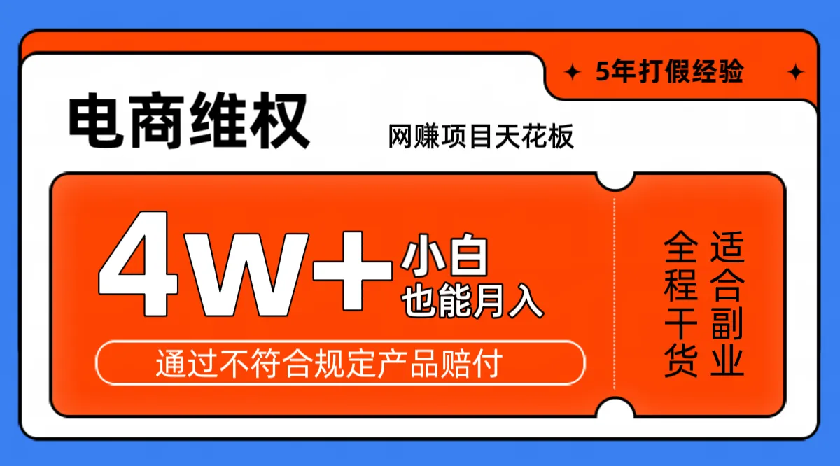 网赚项目天花板电商购物维权月收入稳定4w+独家玩法小白也能上手-网亿资源平台