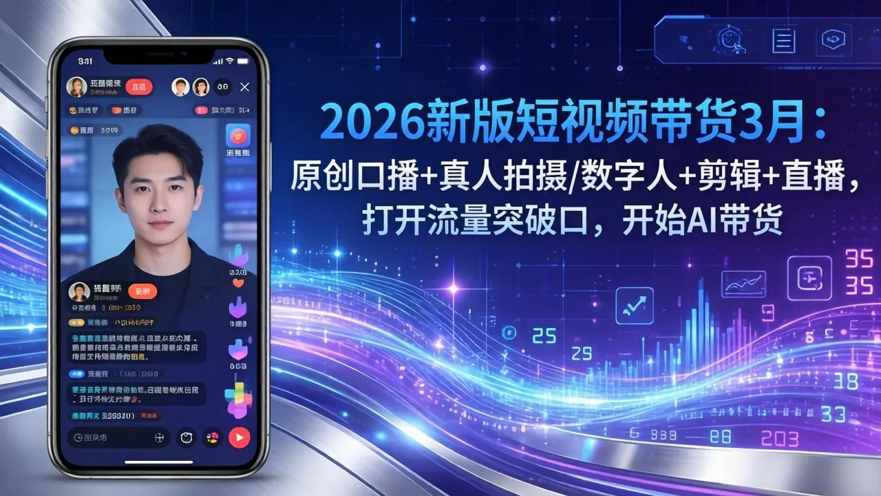 2026新版短视频带货3月：原创口播+真人拍摄/数字人+剪辑+直播，打开流量突破口，开始AI带货-网亿资源平台