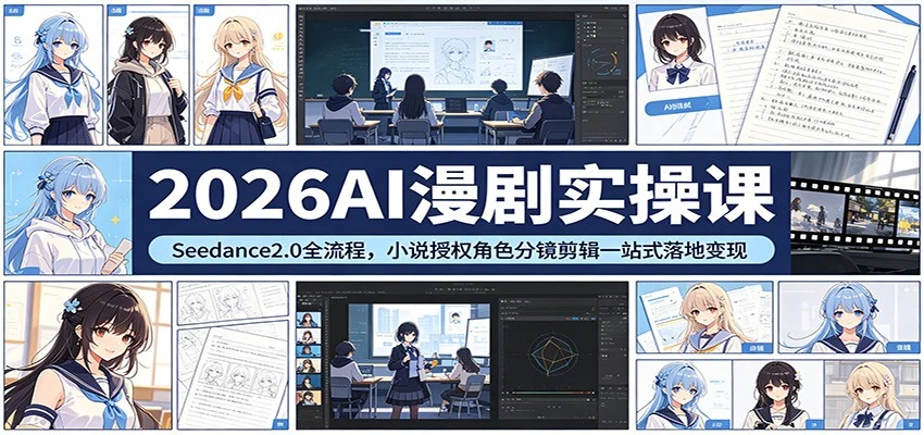 【精】2026AI漫剧实操课：Seedance2.0全流程，小说授权角色分镜剪辑一站式落地变现-网亿资源平台
