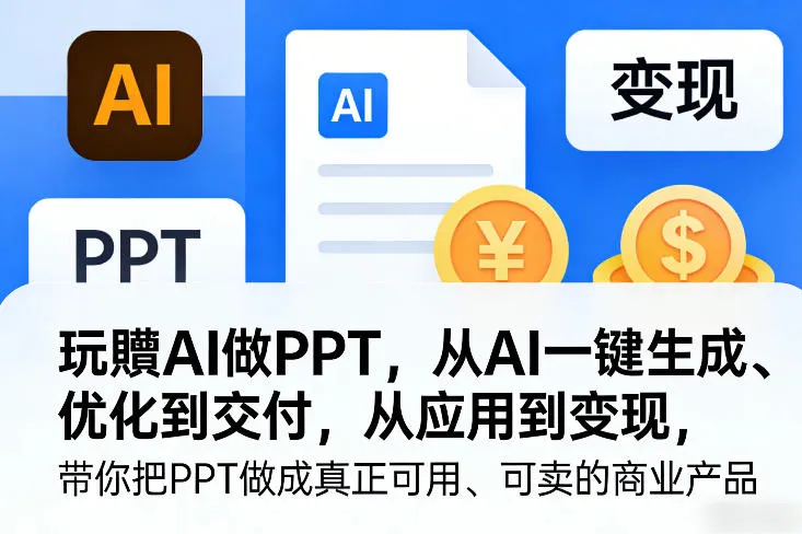 玩賺AI做PPT，从AI一键生成、优化到交付，从应用到变现，带你把PPT做成真正可用、可卖的商业产品-网亿资源平台