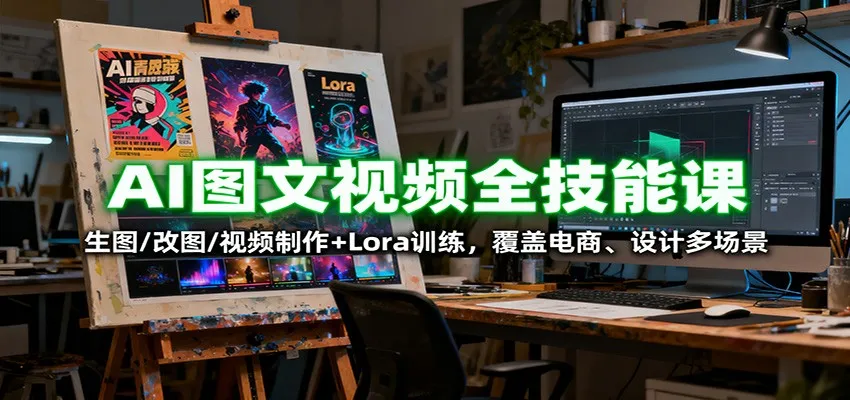 AI图文视频全技能课：生图/改图/视频制作+Lora训练，覆盖电商 、设计多场景-网亿资源平台