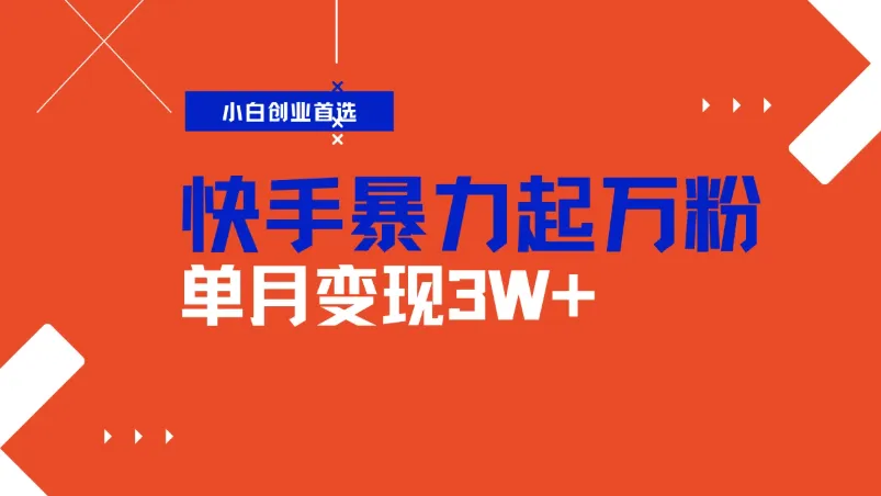 快手起万粉账号，3天一个万粉号，多种变现模式，操作简单无脑复制，小白也能月入过万-网亿资源平台