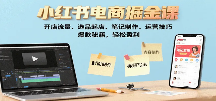 小红书电商掘金课：开店流量、选品起店、笔记制作、运营技巧，爆款秘籍，轻松盈利-网亿资源平台