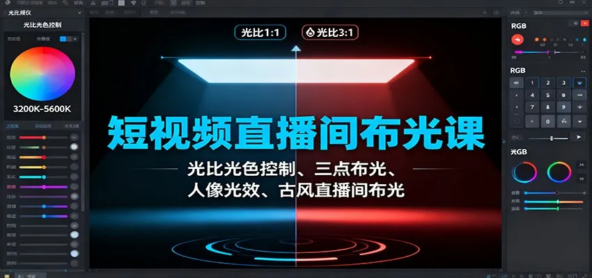 短视频直播间布光课：光比光色控制、三点布光、人像光效、古风直播间布光-网亿资源平台