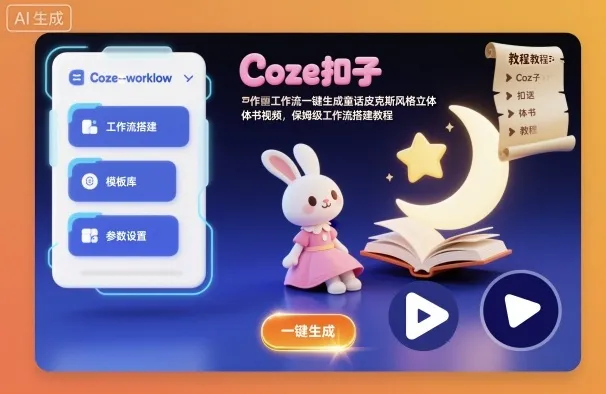 Coze扣子工作流一键生成童话皮克斯风格立体书视频，保姆级工作流搭建教程-网亿资源平台