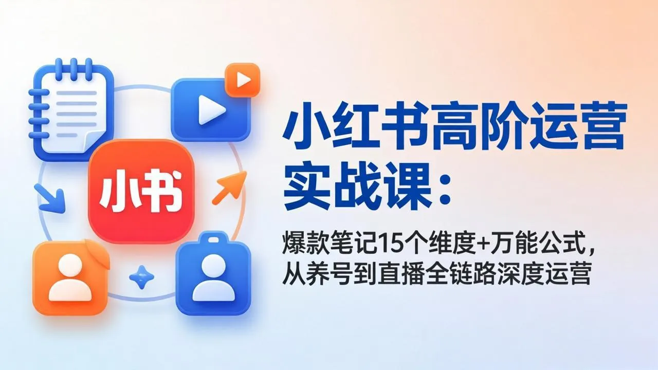 小红书高阶运营实战课：爆款笔记15个维度+万能公式，从养号到直播全链路深度运营-网亿资源平台