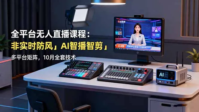全平台无人直播课程：非实时防风＋AI智播智剪＋多平台矩阵，10月全套技术-网亿资源平台