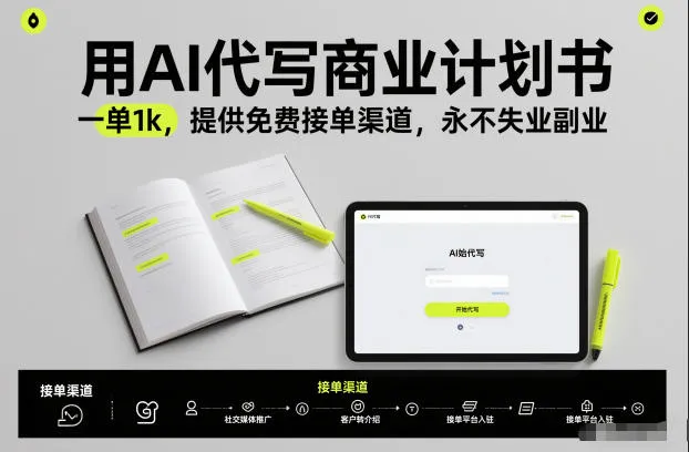 用AI代写商业计划书，一单1k，提供免费接单渠道，永不失业副业-网亿资源平台