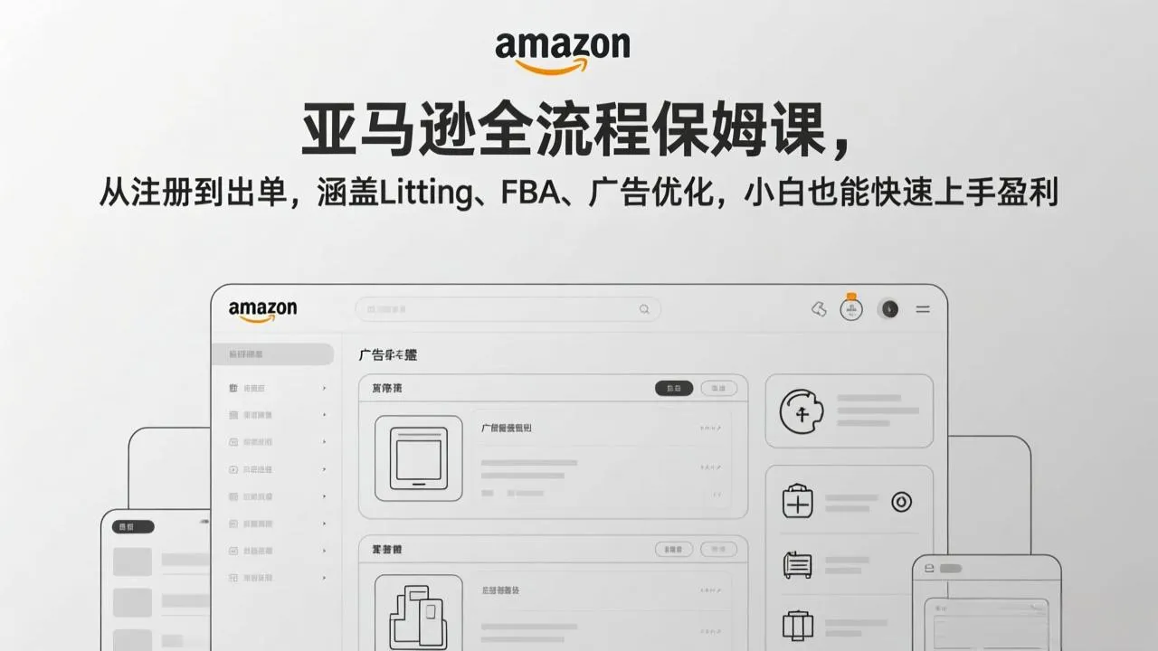 亚马逊全流程保姆课，从注册到出单，涵盖Listing、FBA、广告优化，小白也能快速上手盈利-网亿资源平台