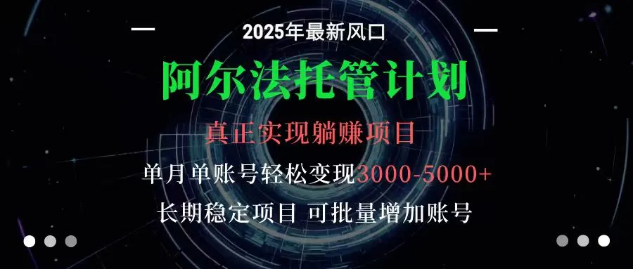 阿尔法托管计划 单账号月入3000-5000，长期稳定项目，新手小白轻松上手-网亿资源平台