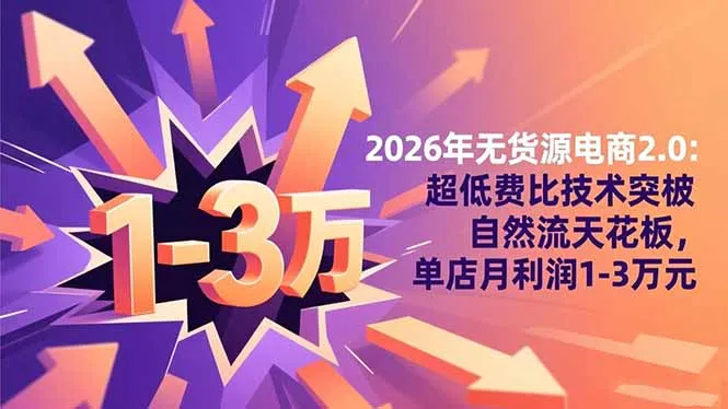 2026年无货源电商2.0【更新】：超低费比技术突破自然流天花板，单店月利润1-3万元-网亿资源平台