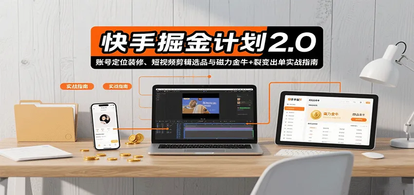 快手掘金计划2.0，账号定位装修、短视频剪辑选品与磁力金牛+裂变出单实战指南-网亿资源平台