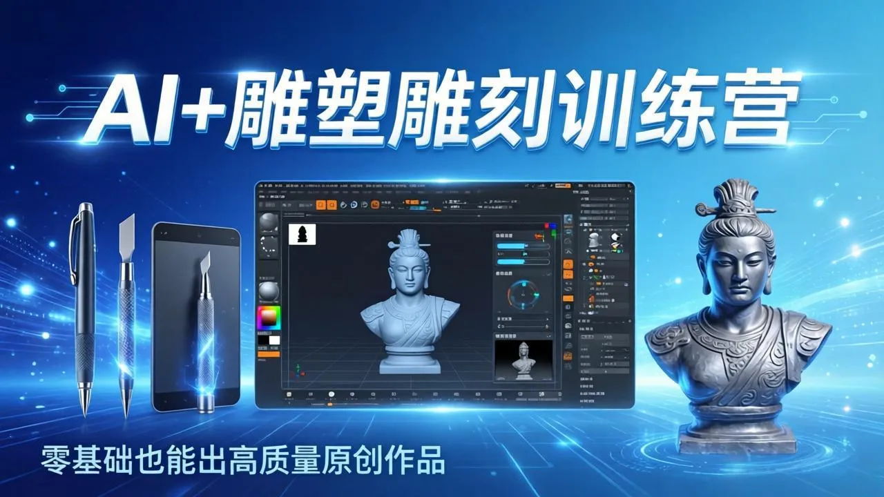 AI+雕塑雕刻训练营：从AI创作、大模型训练到3D雕刻 + 渲染，零基础也能出高质量原创作品-网亿资源平台