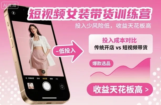 短视频女装带货训练营，投入少风险低，收益天花板高-网亿资源平台