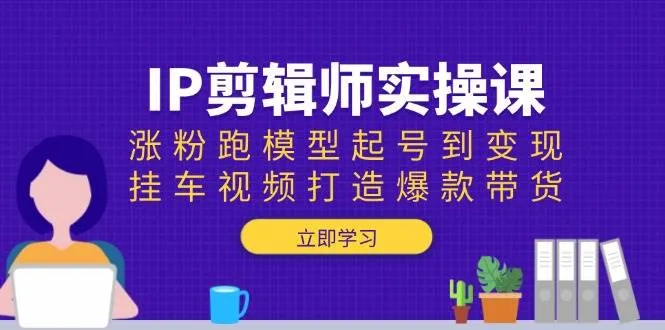 IP剪辑师实操课：涨粉跑模型起号到变现，挂车视频打造爆款带货-网亿资源平台