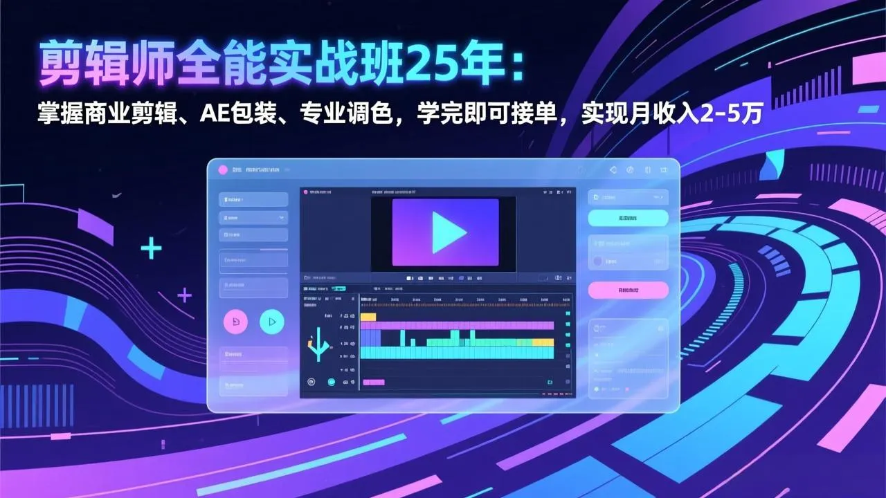 剪辑师全能实战班25年：掌握商业剪辑、AE包装、专业调色，学完即可接单，实现月收入2-5万-网亿资源平台