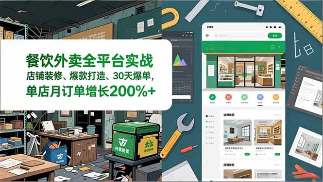 餐饮外卖全平台实战，店铺装修、爆款打造、30天爆单，手把手教学，单店月订单增长200%+-网亿资源平台