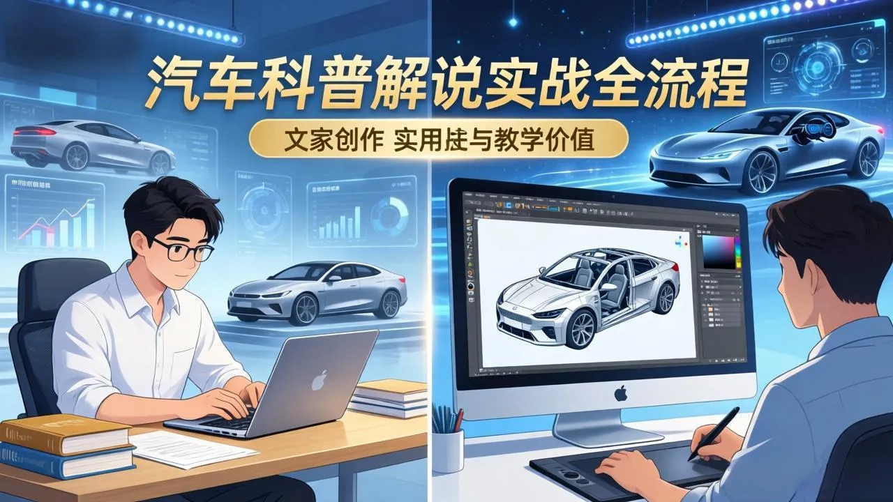 抖音汽车科普解说实战：文案+动画+画面处理+去水印全流程，打造专业汽车科普视频-网亿资源平台