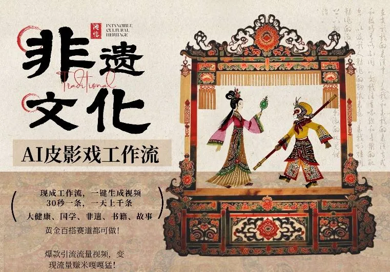 AI一键生成民俗文化非遗皮影戏视频，一刀不剪无需剪辑，30S一条，一天上百条，流量财富嘎嘎猛-网亿资源平台