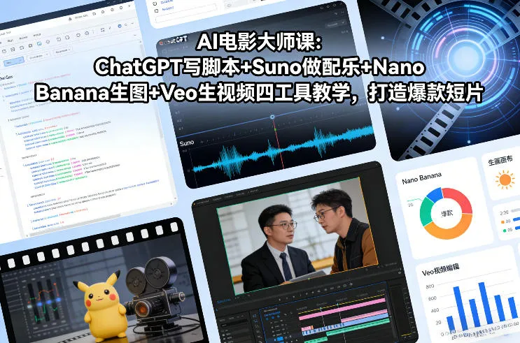 AI电影大师课：ChatGPT写脚本+Suno做配乐+Nano Banana生图+Veo生视频，打造爆款短片-网亿资源平台