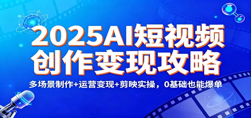 2025AI短视频创作变现攻略：多场景制作+运营变现+剪映实操，0 基础也能爆单-网亿资源平台