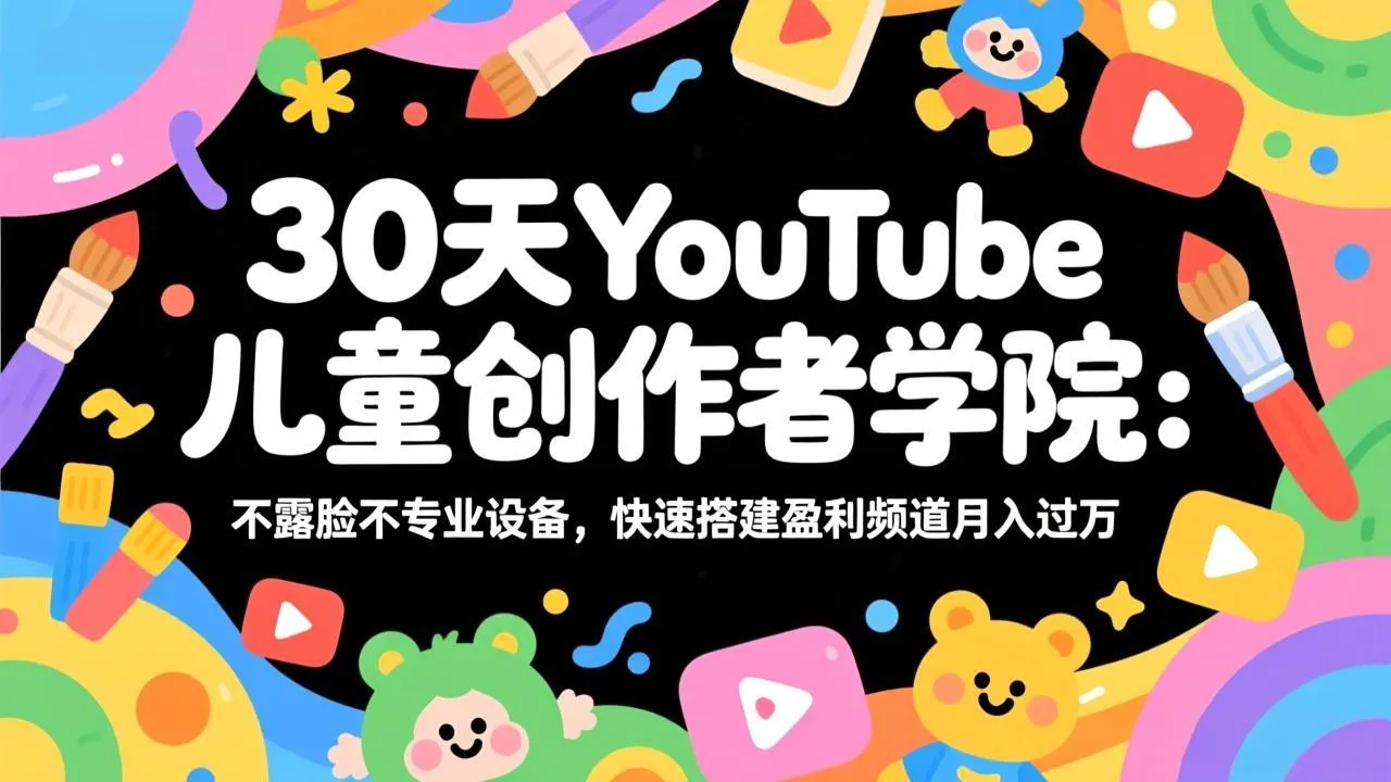 30天YouTube儿童创作者学院：不露脸不专业设备，快速搭建盈利频道月入过万-网亿资源平台