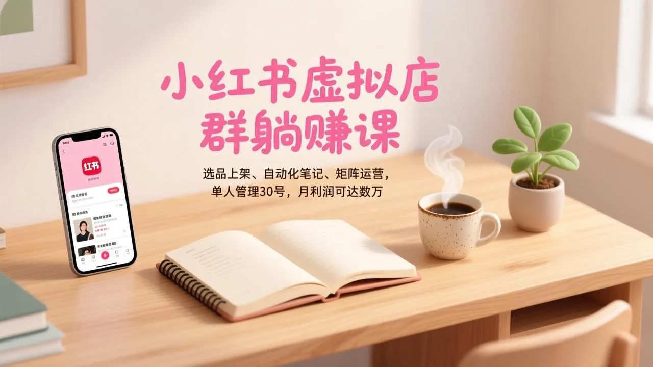 小红书虚拟店群躺赚课，选品上架、自动化笔记、矩阵运营，单人管理30号，月利润可达数万-网亿资源平台