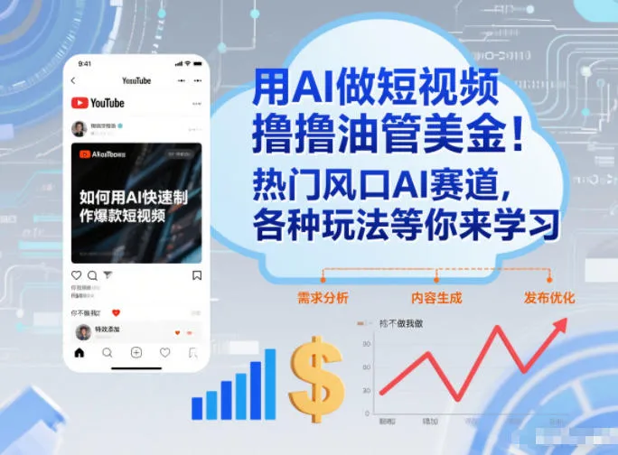 用AI做短视频撸油管美金，热门风口AI赛道，你不做我做，各种玩法等你来学习-网亿资源平台