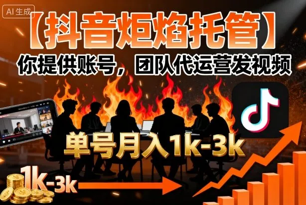 【抖音炬焰托管】你提供账号，团队代运营发视频，单号月入1k+【揭秘】-网亿资源平台