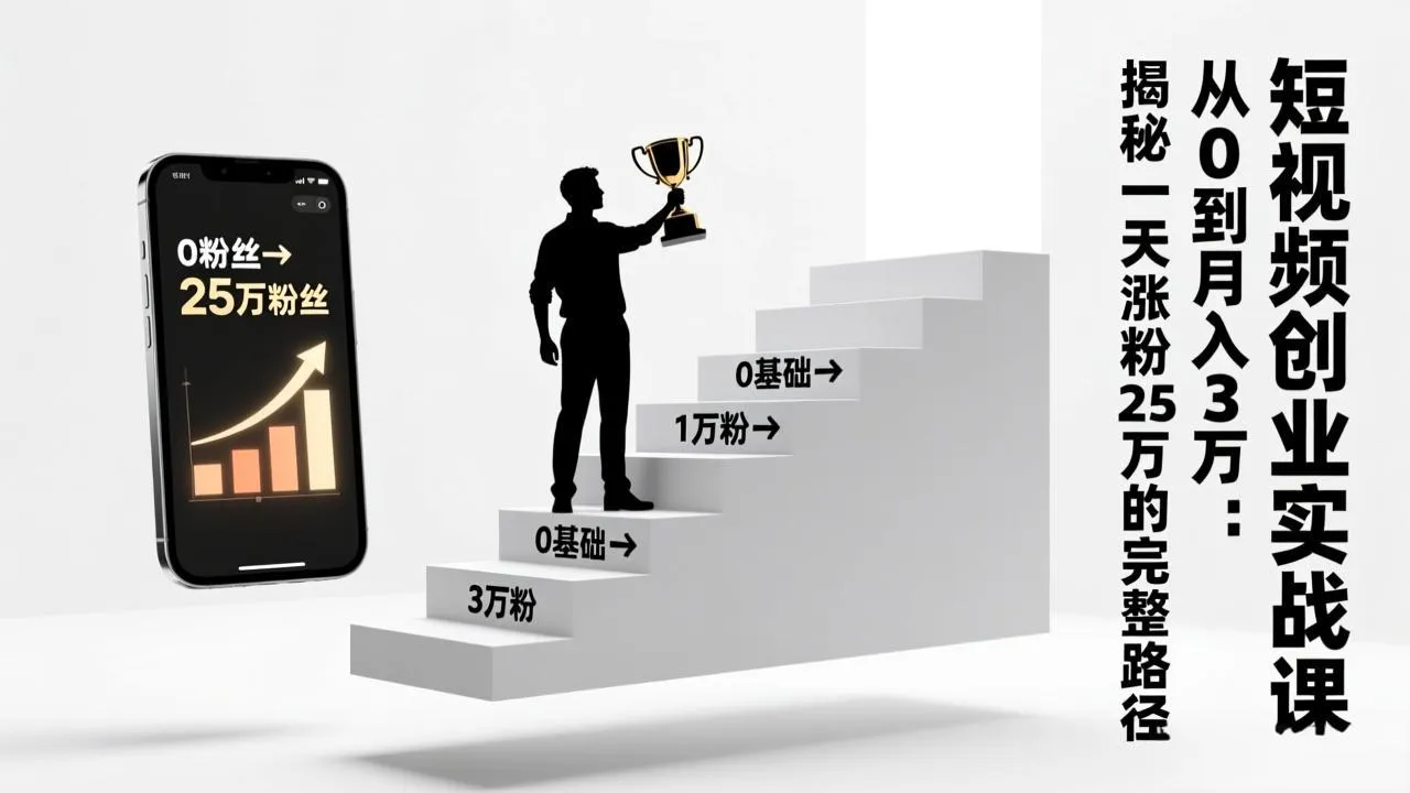 短视频创业实战课：从0到月入3万：揭秘一天涨粉25万的完整路径-网亿资源平台