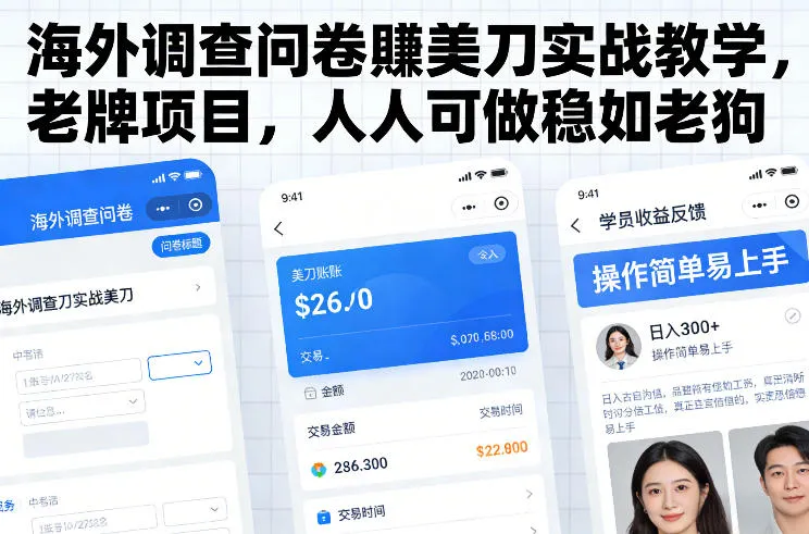 海外调查问卷賺美刀实战教学，老牌项目，人人可做稳如老狗-网亿资源平台