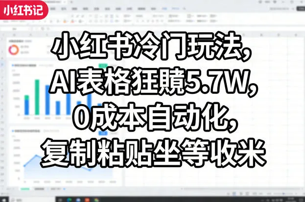 小红书冷门玩法，AI表格狂賺5.7W，0成本自动化，复制粘贴坐等收米-网亿资源平台