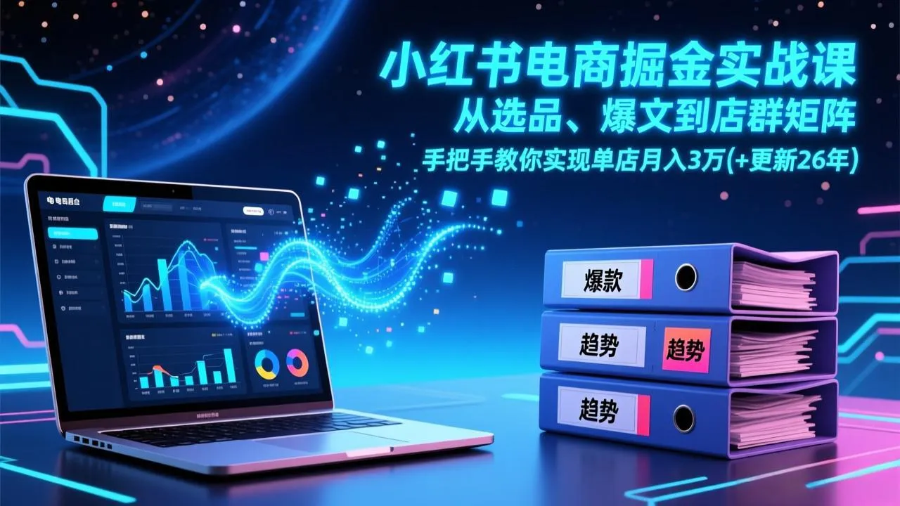 小红书电商掘金实战课，从选品、爆文到店群矩阵，手把手教你实现单店月入3万+(更新26年-网亿资源平台