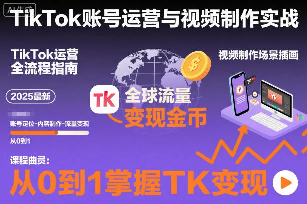 2025最新TikTok账号运营与视频制作实战全流程，从0到1掌握TK变现(含11月最新TK搬运技术)-网亿资源平台