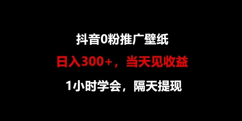 日入300+,抖音0粉推广壁纸,1小时学会,当天见收益,隔天提现-网亿资源平台