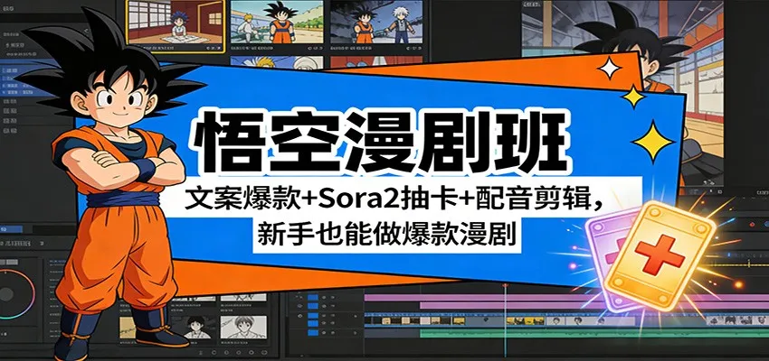 悟空漫剧班：文案爆款+Sora2抽卡+配音剪辑，新手也能做爆款漫剧-网亿资源平台