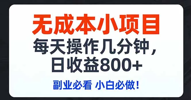无成本小项目,每天操作几分钟,日收益800+ 副业必看 小白必做！-网亿资源平台