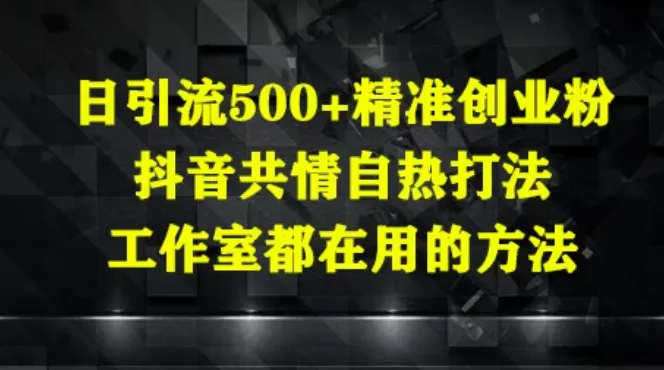 日引流500+精准创业粉，抖音共情自热打法，工作室都在用的方法-网亿资源平台