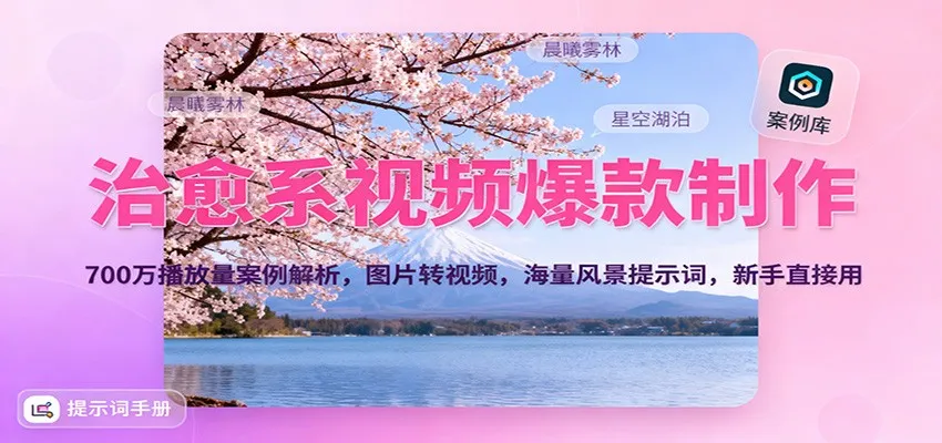 治愈系视频爆款制作，700万播放量案例解析，图片转视频，海量风景提示词，新手直接用-网亿资源平台