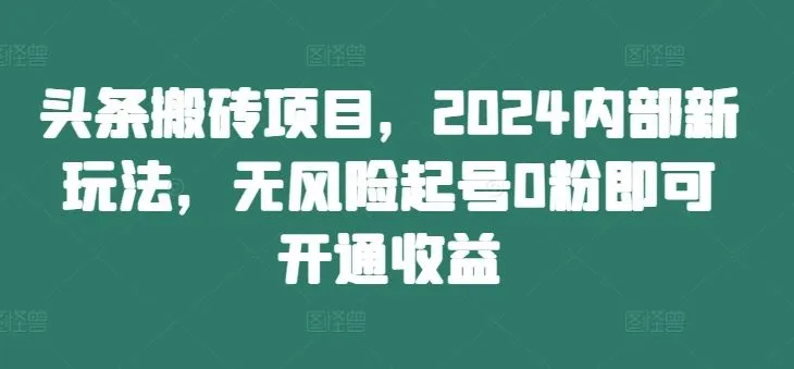 头条搬砖项目，2024内部新玩法，无风险起号0粉即可开通收益-网亿资源平台
