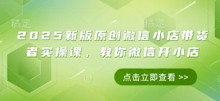 2025新版原创微信小店带货者实操课，教你微信开小店-网亿资源平台