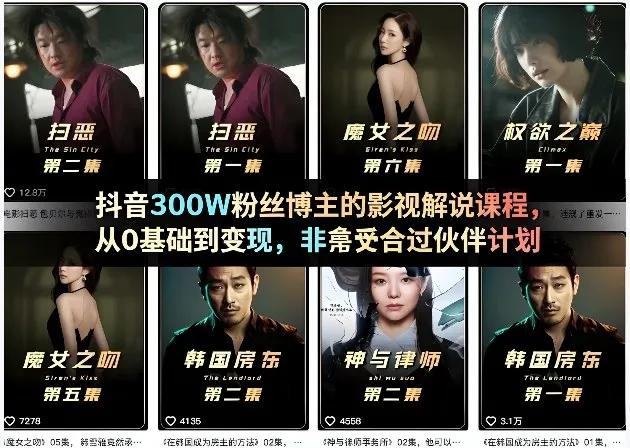 抖音300W粉丝博主的影视解说课程，从0基础到变现，非常适合过伙伴计划-网亿资源平台